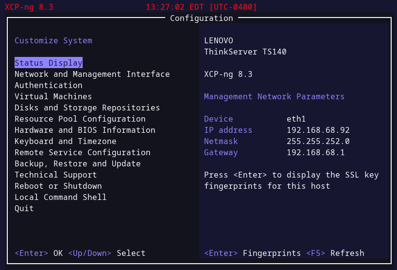 XCP-ng TUI